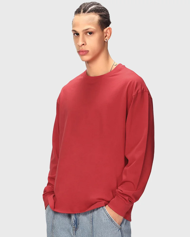 bewakoof Men's Red Oversized T-shirt